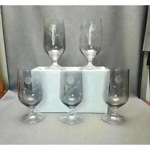 Schott Zweisel Nekar Smoke Etched Rose Crystal Iced Tea Water Glasses (Set of 5)